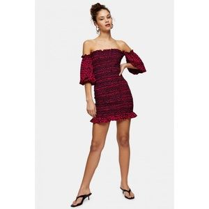Topshop Red Heart Puff Sleeve Mini Dress